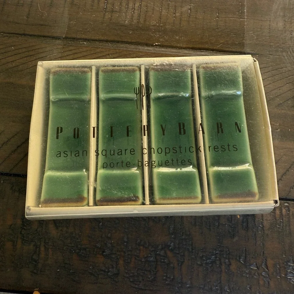 Pottery Barn Asian Square Chopstick Rests Holder Set of 4 Green‎ Ceramic